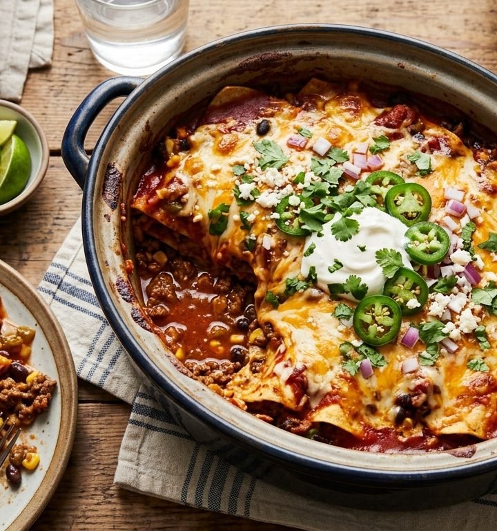 Slow Cooker Beef Enchilada Casserole